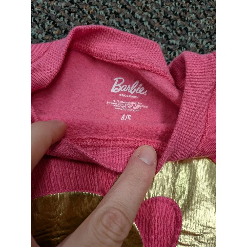 Barbie Girls Pink Sweatshirt Gold Foil‎ Silhouette Fleece Pullover Size 4/5